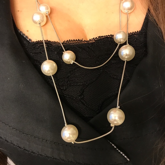 NEW!💙💎PEARL SILVER LOOK NECKLACE💎💙DOUBLE LAYER - Picture 2 of 13